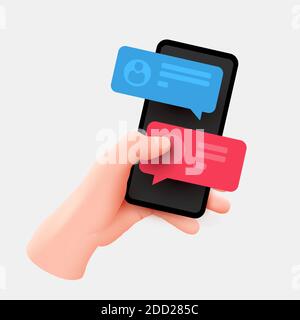 Téléphone portable avec messages courts. Discuter avec des amis et envoyer des messages. Des bulles de voix colorées s'affichent sur l'écran du smartphone. Illustration vectorielle. Illustration de Vecteur