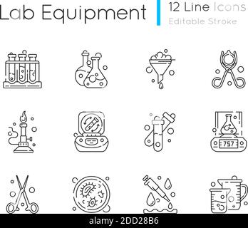 Jeu d'icônes linéaires de l'équipement de laboratoire Illustration de Vecteur
