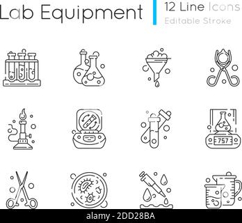 Jeu d'icônes linéaires de l'équipement de laboratoire Illustration de Vecteur