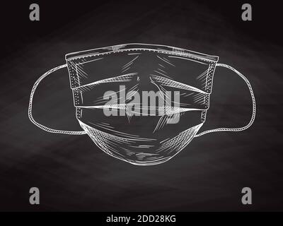 Masque chirurgical médical qui protège les maladies aéroportées, les virus. Coronavirus. Défense contre la pollution atmosphérique. Illustration vectorielle dans le style d'esquisse. Illustration de Vecteur