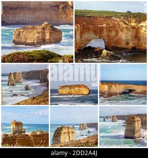 Collage de la magnifique côte victorienne de la Great Ocean Road en Australie, une destination touristique bien connue Banque D'Images