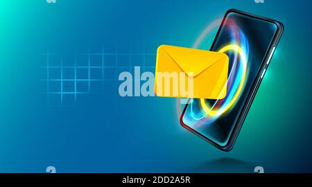 Technologie mobile numérique. Signature e-mail. Communication Internet. Concept de mailing mobile. Illustration vectorielle Illustration de Vecteur