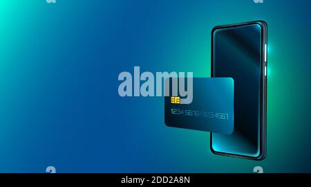 Téléphone portable et carte de crédit. Services bancaires par Internet. Sécurité de paiement en ligne. Protection achats paiement sans fil via smartphone. Technologie numérique. Illustration vectorielle Illustration de Vecteur