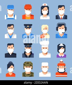 Avatars du visage dans le masque. Nouvelle norme - personnes de différentes professions Illustration de Vecteur