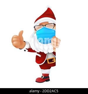 Drôle de dessin animé Santa Claus portant un masque chirurgical de protection du visage. Rire et sourire personnage de Noël dans le costume traditionnel peeking de la co Illustration de Vecteur