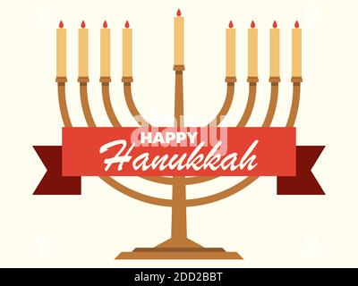 Bonne Hanoukkah. Menorah avec neuf bougies et ruban isolé sur fond blanc. Carte de voeux pour festival juif. Illustration vectorielle Illustration de Vecteur