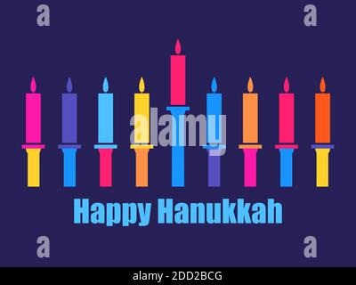 Bonne hanoukkah. Neuf bougies Hanukkah. Bougies multicolores. Carte de voeux pour festival juif. Illustration vectorielle Illustration de Vecteur