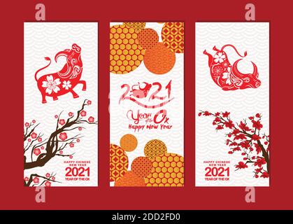 Ensemble de bannières verticales pour le nouvel an chinois 2021 pour papier peint d'histoires de médias sociaux. Symbole 2021 nouvel an de l'est Illustration de Vecteur