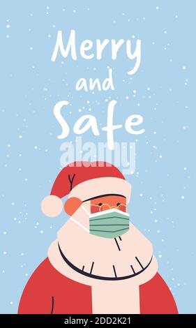 le père noël porte un masque pour prévenir la pandémie du coronavirus la nouvelle année noël fêtes coronavirus quarantaine concept portrait vertical vecteur illustration Illustration de Vecteur