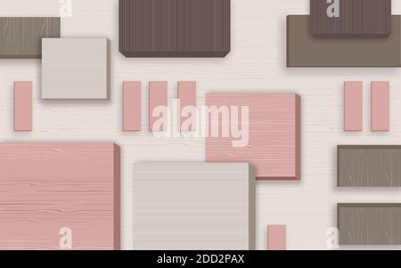 illustration 3d, fond clair, rectangles rose, gris et marron Banque D'Images