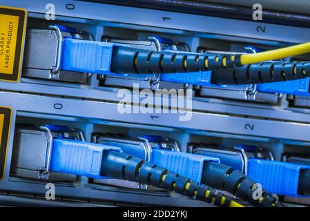 Unité de ligne optique avec câbles réseau à fibres optiques Banque D'Images