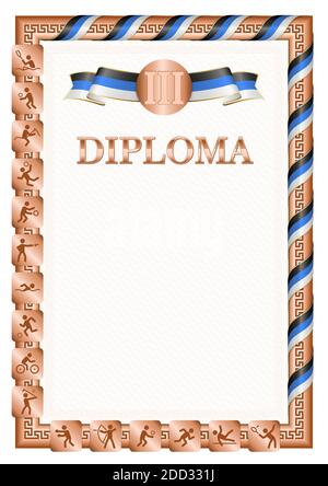 Diplôme vertical pour troisième place dans une compétition sportive, couleur bronze avec un ruban la couleur du drapeau de l'Argentine. Image vectorielle. Illustration de Vecteur