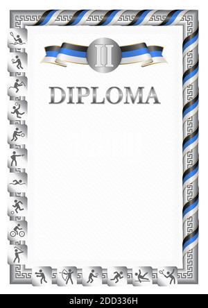 Diplôme vertical pour la deuxième place dans une compétition sportive, couleur argent avec un ruban la couleur du drapeau de l'Argentine. Image vectorielle. Illustration de Vecteur