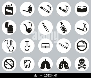 Fumeurs ou tabac icônes de dépendance conception de plat noir et blanc Ensemble de cercles grand Illustration de Vecteur