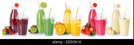 Collection de boissons boissons boissons smoothie smoothies fruits jus de fruits isolé sur un fond blanc Banque D'Images