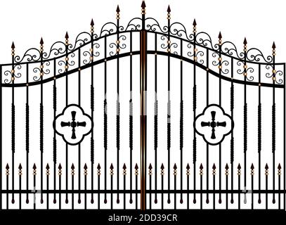 Portes en métal forgé. Esquisse. Style victorien. Forgeage artistique. Escrime.portes pour le temple, église, croix chrétienne. Entrée principale de la zone d'entrée Illustration de Vecteur