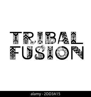 Nom de style de danse tribale écrit par des lettres ethniques. Design vectoriel dessiné à la main pour bannières, cartes, affiches, prospectus et invitations de fête Illustration de Vecteur