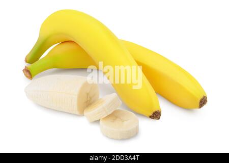 banane isolée sur fond blanc avec chemin de découpe et profondeur de champ complète. Banque D'Images