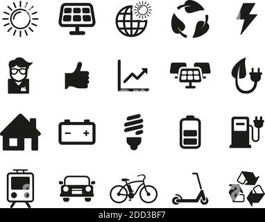 Kit noir et blanc icônes énergie solaire ou énergie renouvelable Grande Illustration de Vecteur