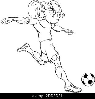 Joueur de football soccer éléphant Mascotte Sports Illustration de Vecteur