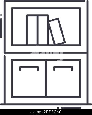 Icône d'armoire de fichiers, illustration isolée linéaire, vecteur de ligne mince, signe de conception Web, symbole de concept de contour avec contour modifiable sur fond blanc. Illustration de Vecteur