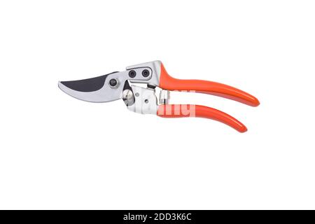 ciseaux de jardinage rouges isolés sur un fond blanc Banque D'Images