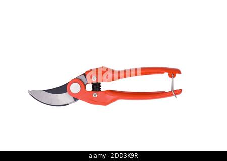 ciseaux de jardinage rouges isolés sur un fond blanc Banque D'Images