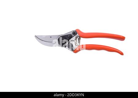 ciseaux de jardinage rouges isolés sur un fond blanc Banque D'Images