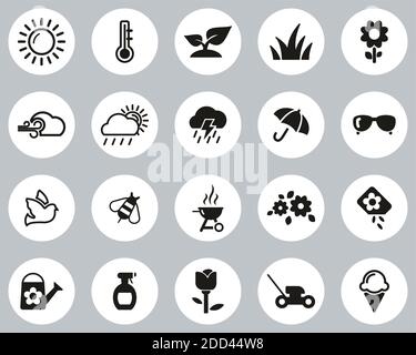 Spring Icons Black & White Flat Design Circle Set Big Illustration de Vecteur