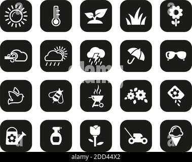 Spring Icons White on Black Flat Design Set Big Illustration de Vecteur