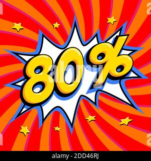 Bannière Web Red sale. Solde quatre-vingts pour cent 80 de rabais sur un style pop-art de Comics en forme de coup sur fond rouge torsadé. Expérience de vente importante. Pop art comique sal Illustration de Vecteur