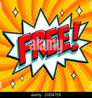 Gratuit - Comic livre style mot sur un fond jaune. Bannière gratuite en style pop art comique. Bannière estivale couleur de style pop art, idéale pour le Web. Illustration de Vecteur