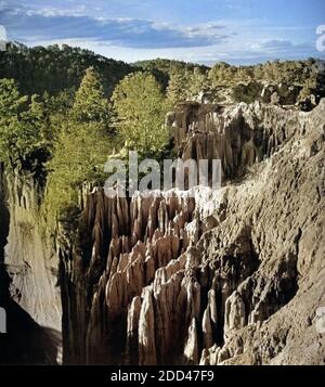 Karstlandschaft Los Riscos bei Momostenango, Guatemala 1970 er Jahre. Paysage karstique 'Los Riscos' près de Momostenango, Guatemala 1970. Banque D'Images