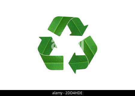 Recyclez le symbole du logo à partir d'une feuille verte, isolée sur fond blanc. Avec un masque. Banque D'Images