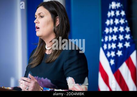 Sarah Sanders, attachée de presse à la Maison-Blanche, tient un point de presse à la Maison-Blanche le 1er août 2018 à Washington, D.C. photo de Pete Marovich/ABACAUSA.com Banque D'Images