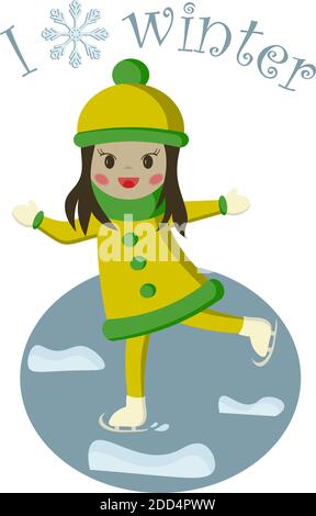 Fille sur patins à l'hiver Illustration de Vecteur