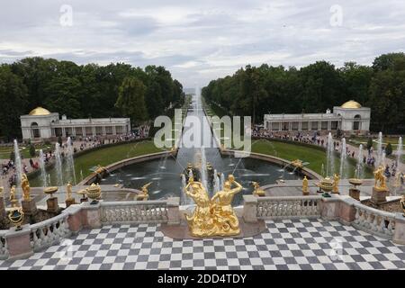 Petergof ou Peterhof connu sous le nom de Petrodvorets, ville municipale dans le district de Petrodvortsovy de la ville fédérale de Saint-Pétersbourg. Russie Banque D'Images