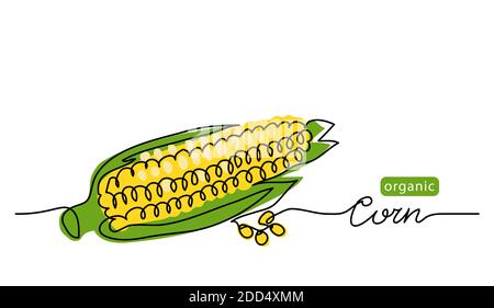 Illustration du vecteur de maïs, arrière-plan. Illustration d'un dessin d'art à une ligne avec lettrage de maïs biologique Illustration de Vecteur