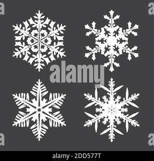 Collection de flocons de neige blancs sur fond gris. Illustration vectorielle et logo. Illustration de Vecteur