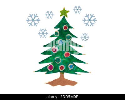 Arbre de Noël peint avec des flocons de neige isolés sur fond blanc Banque D'Images