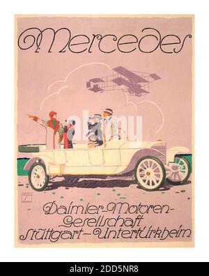Vintage 1914 publicité Motoring poster Mercedes, Daimler-Motoren Society Stuttgart Germany poster original par Ludwig Hohlwein München 1914 (1874-1949) Banque D'Images