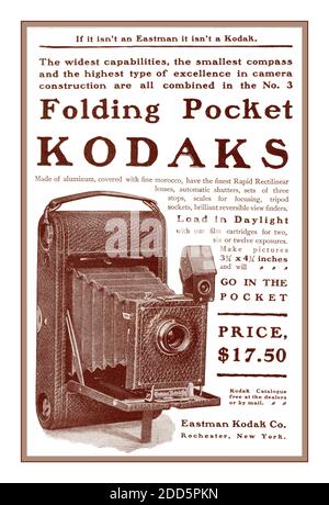 Vintage KODAK sépia 1900 Communiqué de publicité pour une poche de pliage n° 3 "Kodaks" à 17,50 $ de l'Eastman Kodak Rochester NY USA Banque D'Images