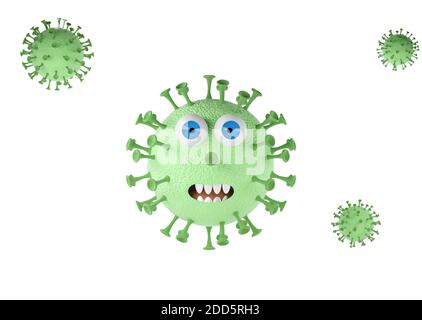 Coronavirus avec yeux et bouche - personnage rendu 3d isolé Banque D'Images