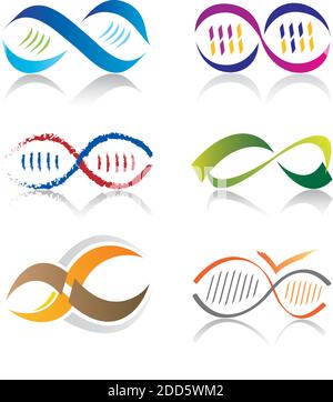 Ensemble d'icônes de symbole Infinity en forme de molécule d'ADN - Multicolore Illustration de Vecteur
