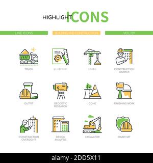 Bâtiment et construction - ensemble d'icônes de style de design de ligne moderne Illustration de Vecteur