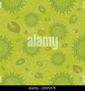 Motif Mandala fleuri sans couture en vert avec feuilles en monochrome Arrière-plan Illustration de Vecteur