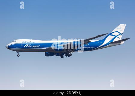 Leipzig, Allemagne - 19 août 2020 : avion Boeing 747-8F Air Bridge Cargo à l'aéroport LEJ de Leipzig Halle en Allemagne. Boeing est un avion américain ma Banque D'Images