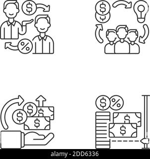 Jeux d'icônes linéaires de plates-formes de financement participatif numériques Illustration de Vecteur