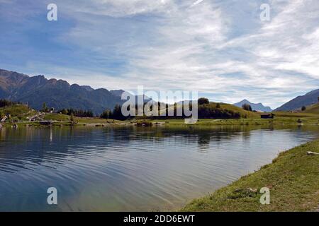 Zone de loisirs Wolfsee près de Fiss dans le Tyrol Banque D'Images