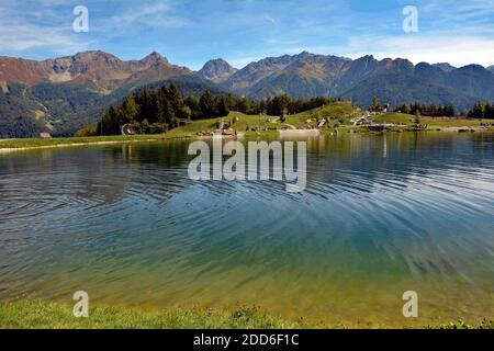 Zone de loisirs Wolfsee près de Fiss dans le Tyrol Banque D'Images